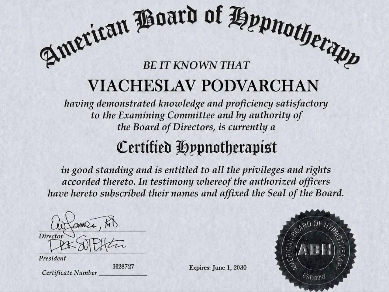 ABH Certified Hypnotherapist